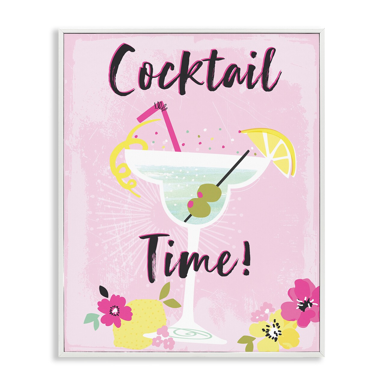 Stupell Industries Pink Cocktail Time Framed Giclee Wall Art Design by Angela Nickeas